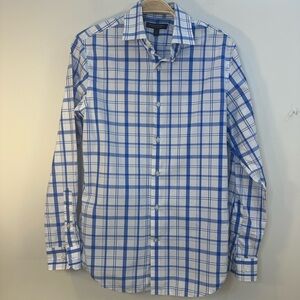 Banana Rebublic Sz XS Blue White Plaid Check Button Men’s Cotton Grant Fit 2017